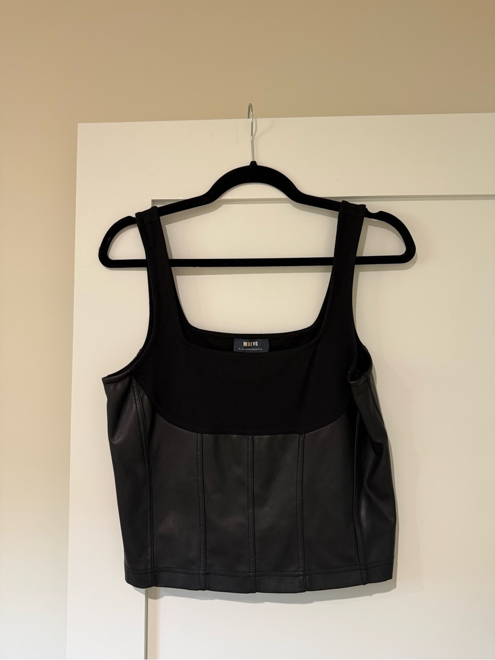 Maeve Black Faux Leather Tank Top - Sleek Structured Women’s Top